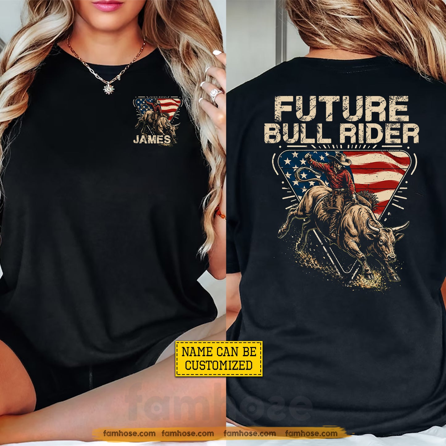 Personalized Cowboy Bull Riding USA Two-sided T-shirt, Future Bull Rider Tees Gift For Cowboys, Bull Riding Lover