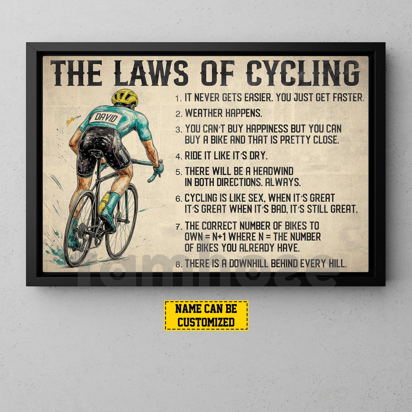 Personalized Cycling Canvas Painting, The Laws Of Cycling Sport Wall Art Decor, Poster Gift For Cycling Lovers