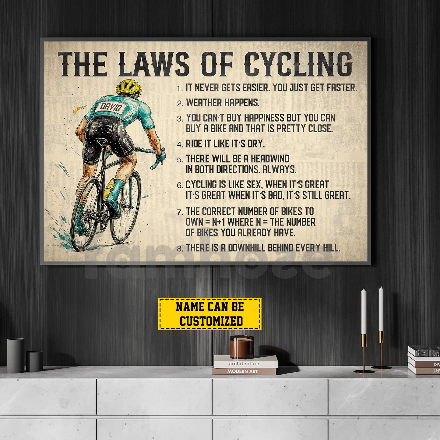 Personalized Cycling Canvas Painting, The Laws Of Cycling Sport Wall Art Decor, Poster Gift For Cycling Lovers