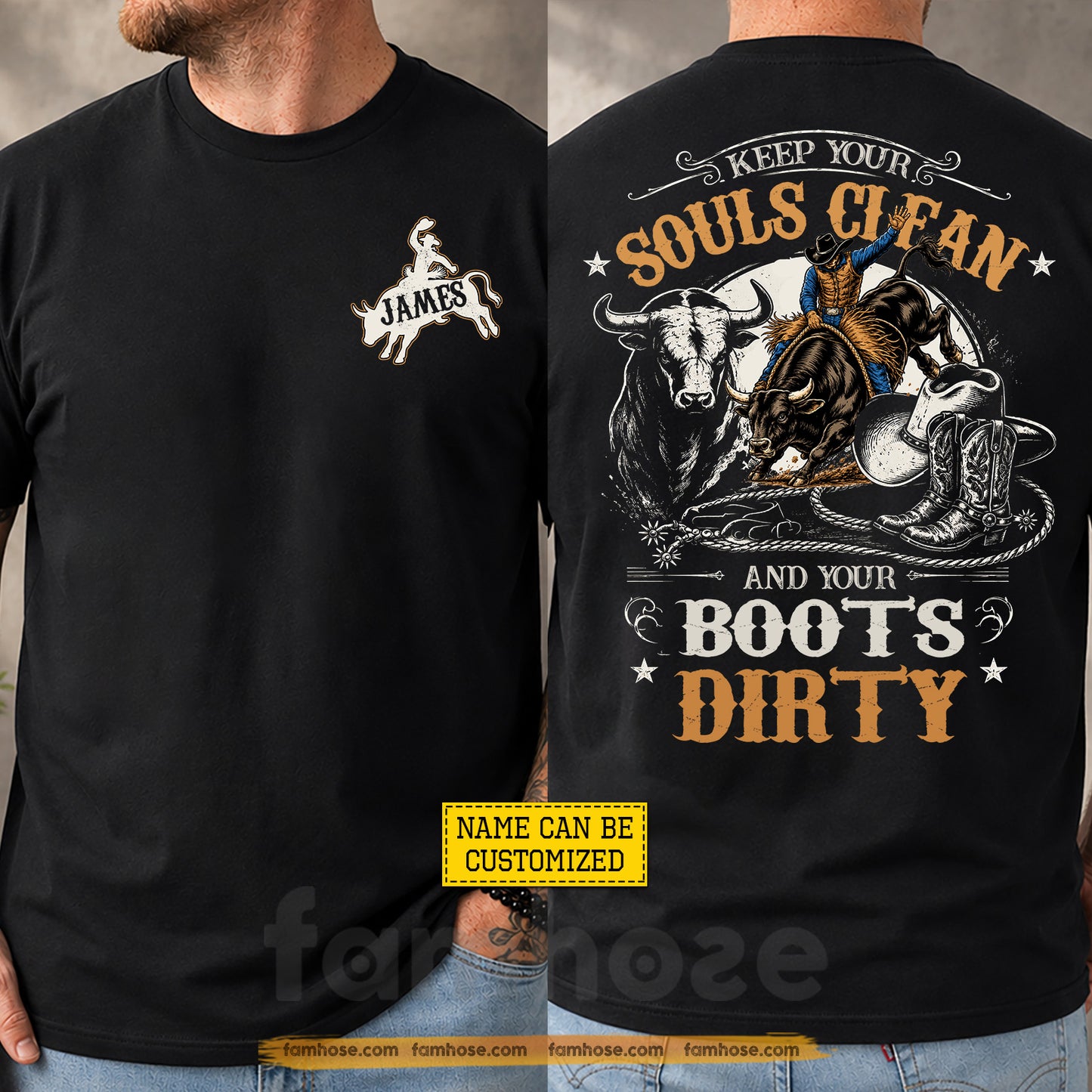 Personalized Cowboy Bull Riding Two-sided T-shirt, Keep Your Souls Clean Tees Gift For Cowboys, Bull Riding Lover
