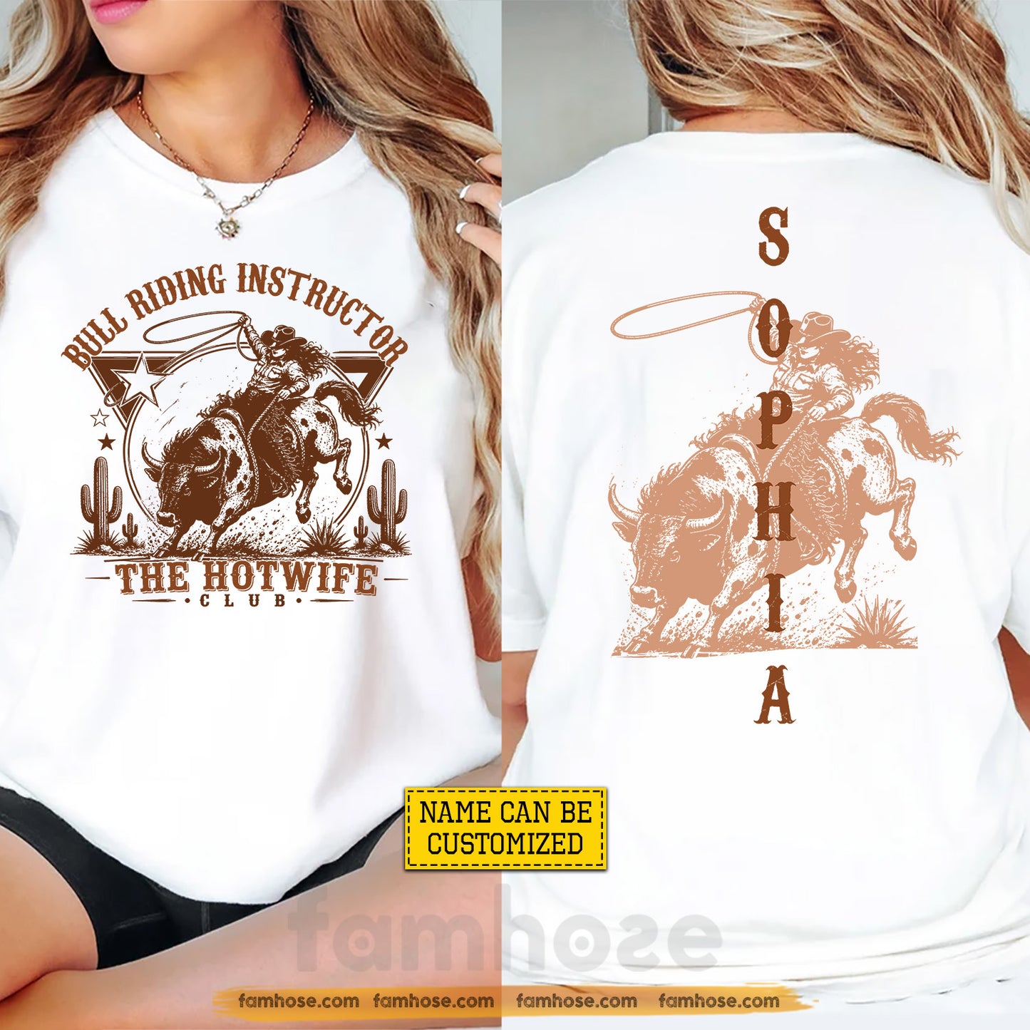 Personalized Cowgirl Bull Riding Two-sided T-shirt, The Hotwife Club Tees Gift For Bull Riding Lover