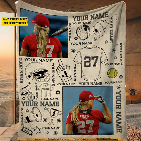 Personalized Softball Girl Fleece Blanket, Beyond the Dugout Sport Woven Blanket, Sherpa Blanket Gift For Softball Lovers