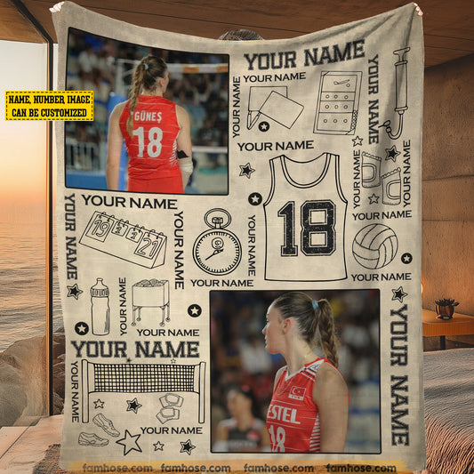 Personalized Volleyball Girl Fleece Blanket, Spike & Snuggle Sport Woven Blanket, Sherpa Blanket Gift For Volleyball Lovers
