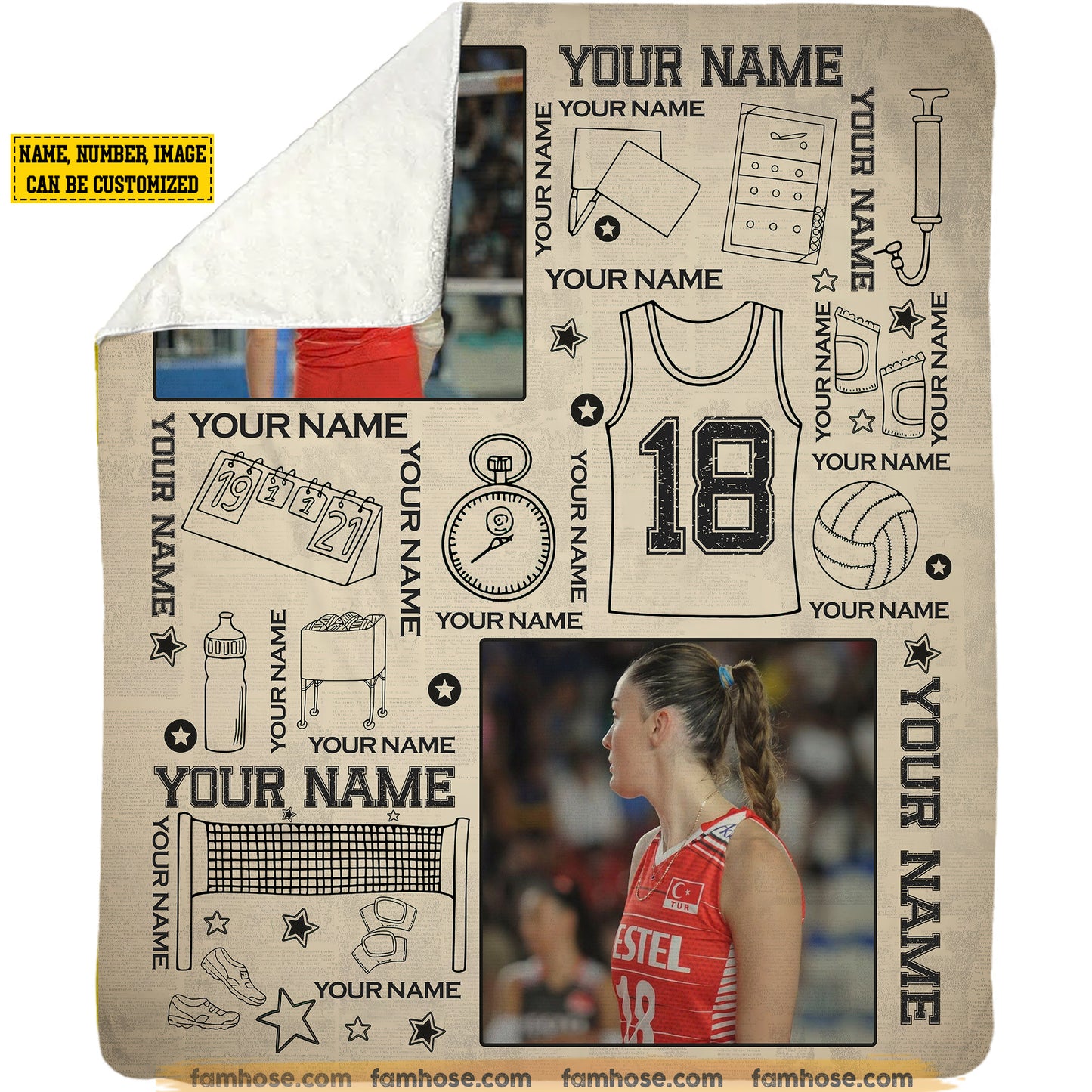 Personalized Volleyball Girl Fleece Blanket, Spike & Snuggle Sport Woven Blanket, Sherpa Blanket Gift For Volleyball Lovers