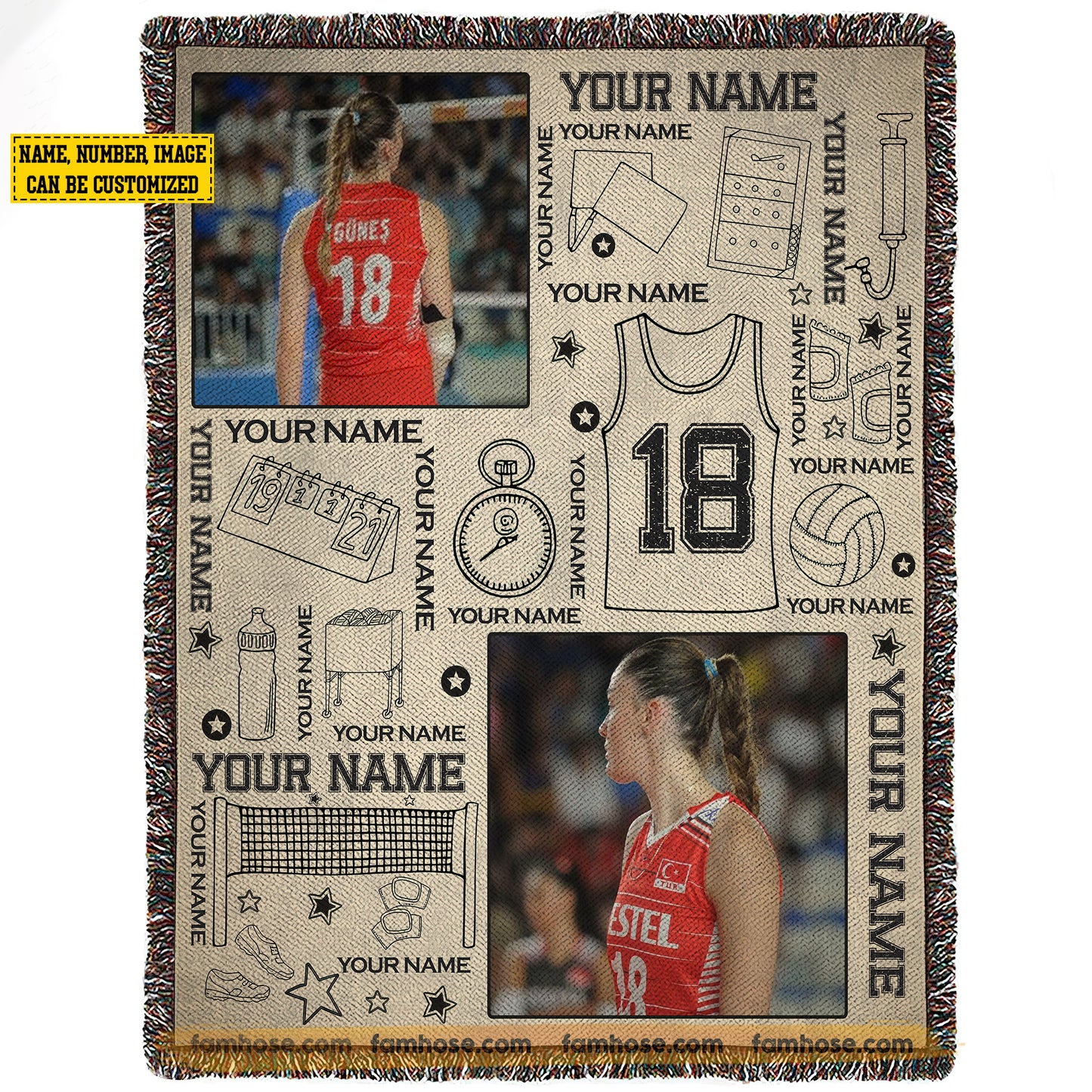 Personalized Volleyball Girl Fleece Blanket, Spike & Snuggle Sport Woven Blanket, Sherpa Blanket Gift For Volleyball Lovers