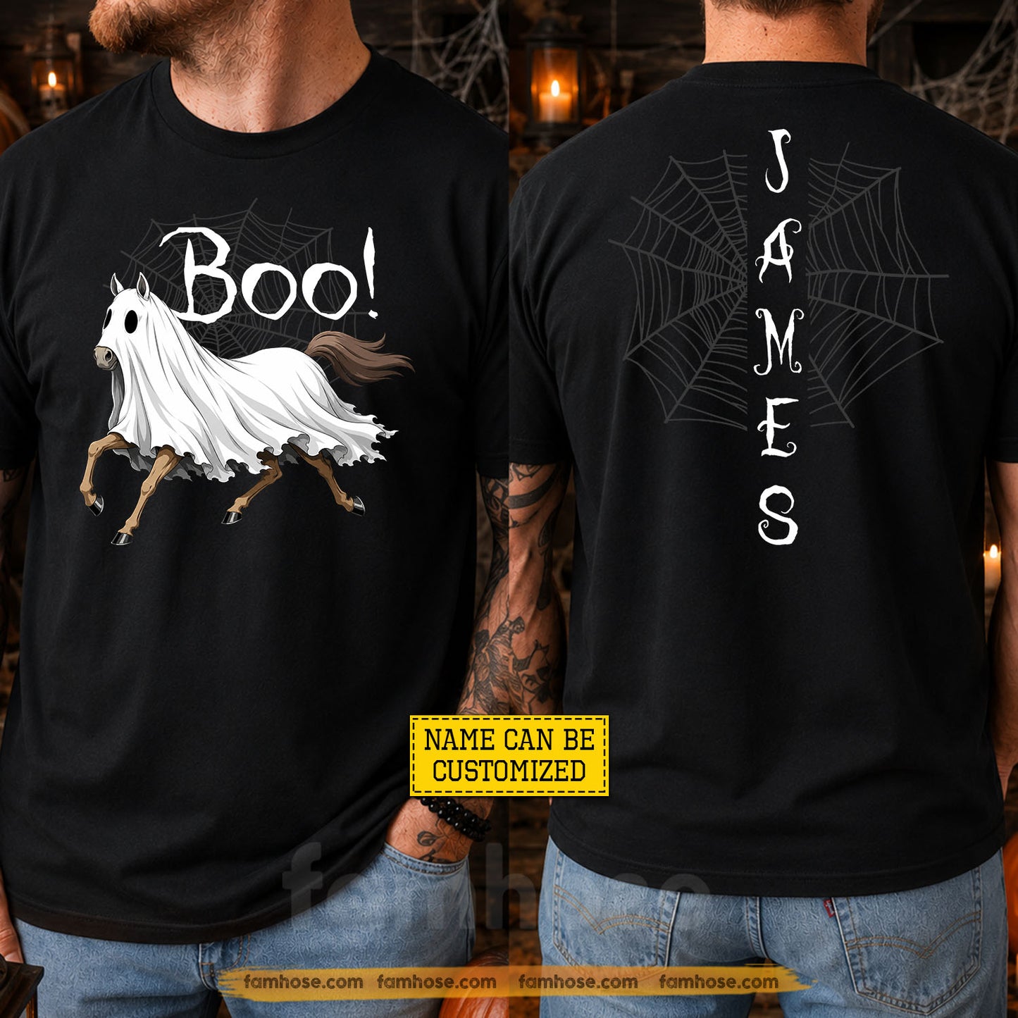 Personalized Halloween Horse Two-sided T-shirt, Ghost Horse Boo Tees Spooky Season Gift For Horse Lover