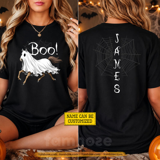 Personalized Halloween Horse Two-sided T-shirt, Ghost Horse Boo Tees Spooky Season Gift For Horse Lover