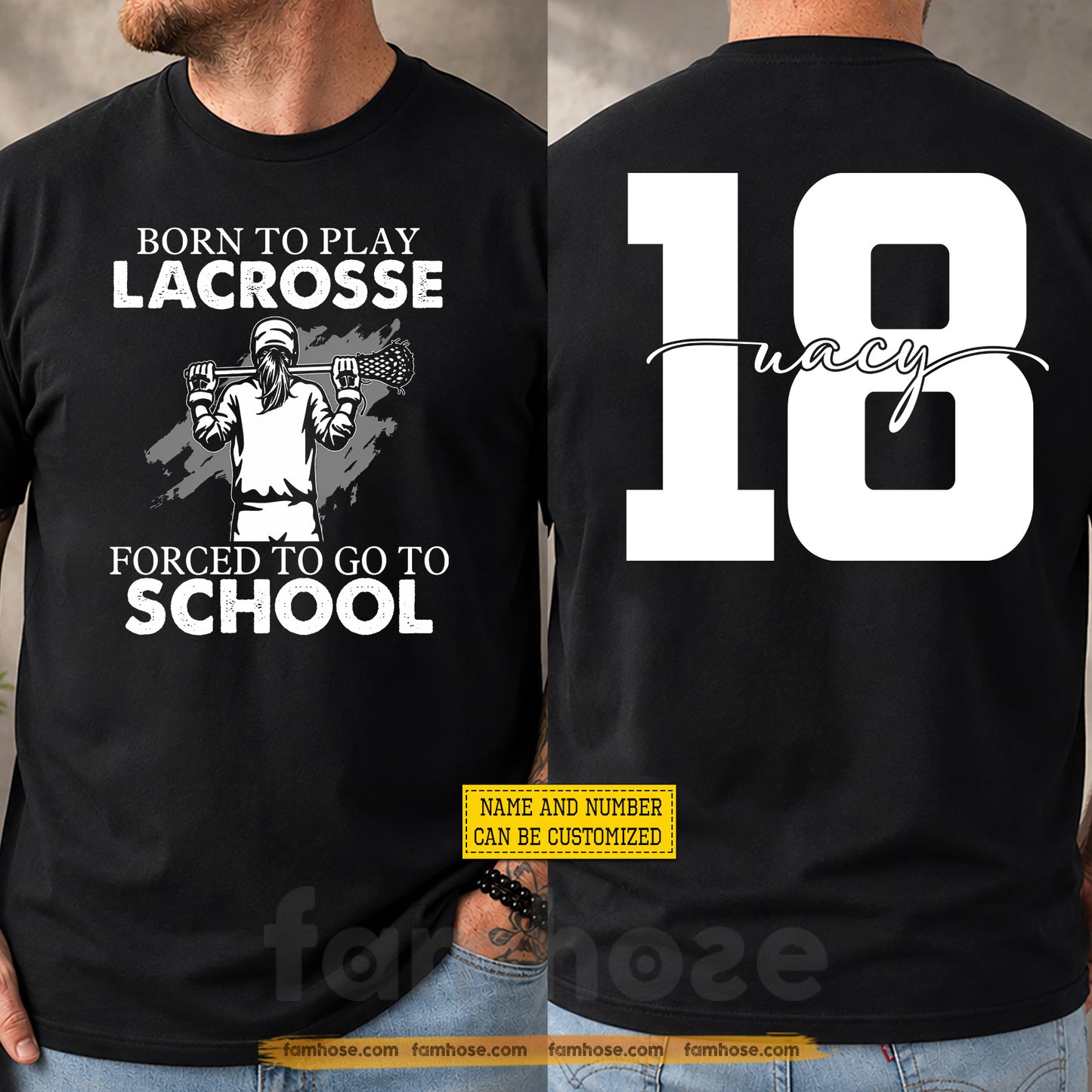 Personalized Lacrosse Girl First Day Of School Two-sided T-shirt, Born To Play Lacrosse Back To School Sport Tees, Student Gift For Lacrosse Lover
