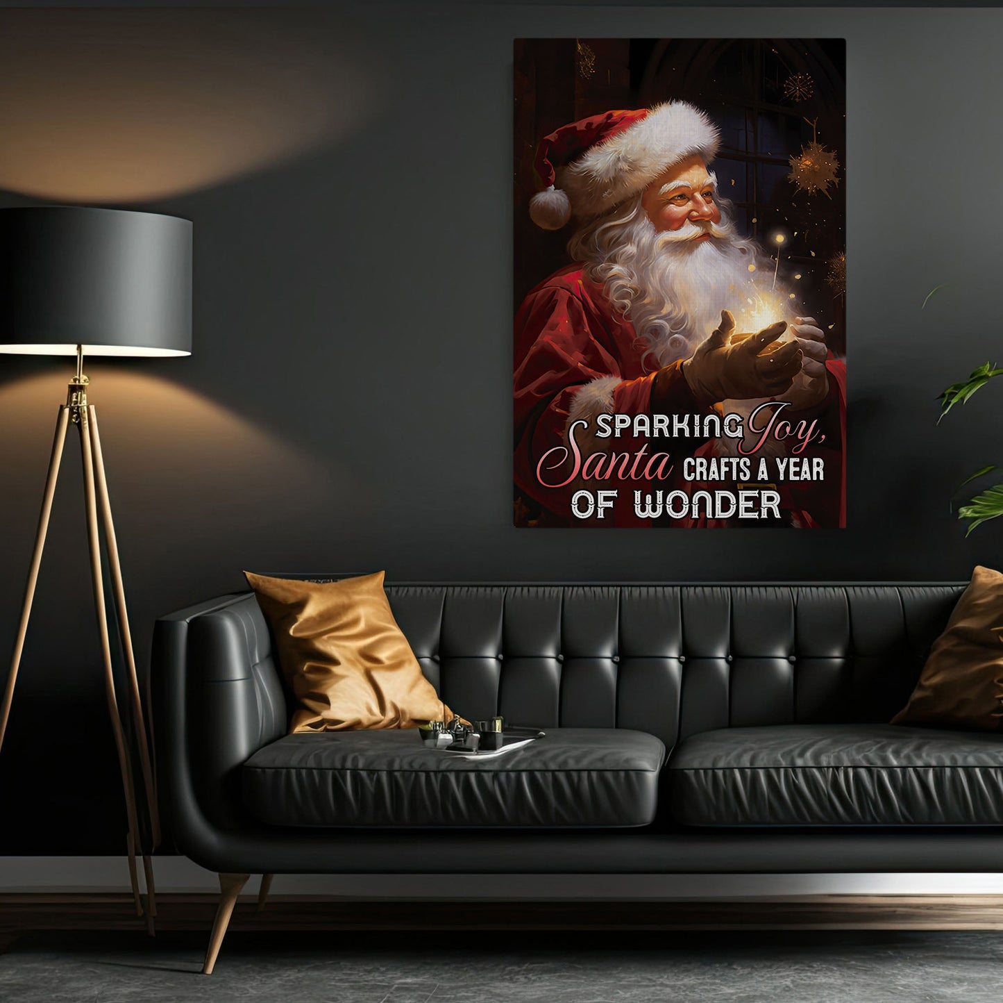 Sparkling Joy, Santa Crafts a Year of Wonder, Santa Claus Christmas Canvas Painting, Xmas Wall Art Decor - Christmas Poster Gift