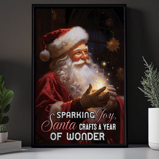 Sparkling Joy, Santa Crafts a Year of Wonder, Santa Claus Christmas Canvas Painting, Xmas Wall Art Decor - Christmas Poster Gift