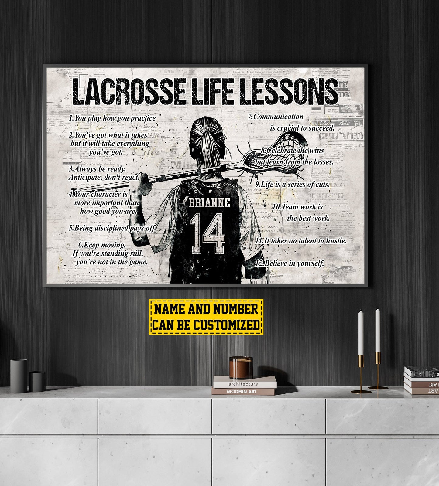 Lacrosse Girl Life Lessons, Personalized Motivational Lacrosse Girl Canvas Painting, Inspirational Quotes Wall Art Decor, Poster Gift For Lacrosse Lovers