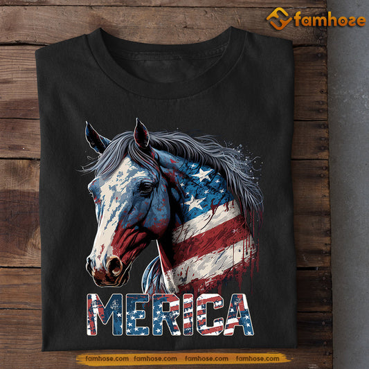 July 4th Horse T-shirt, Horse Merica USA Flag, Independence Day Gift For Horse Lovers, Horse Riders, Equestrians