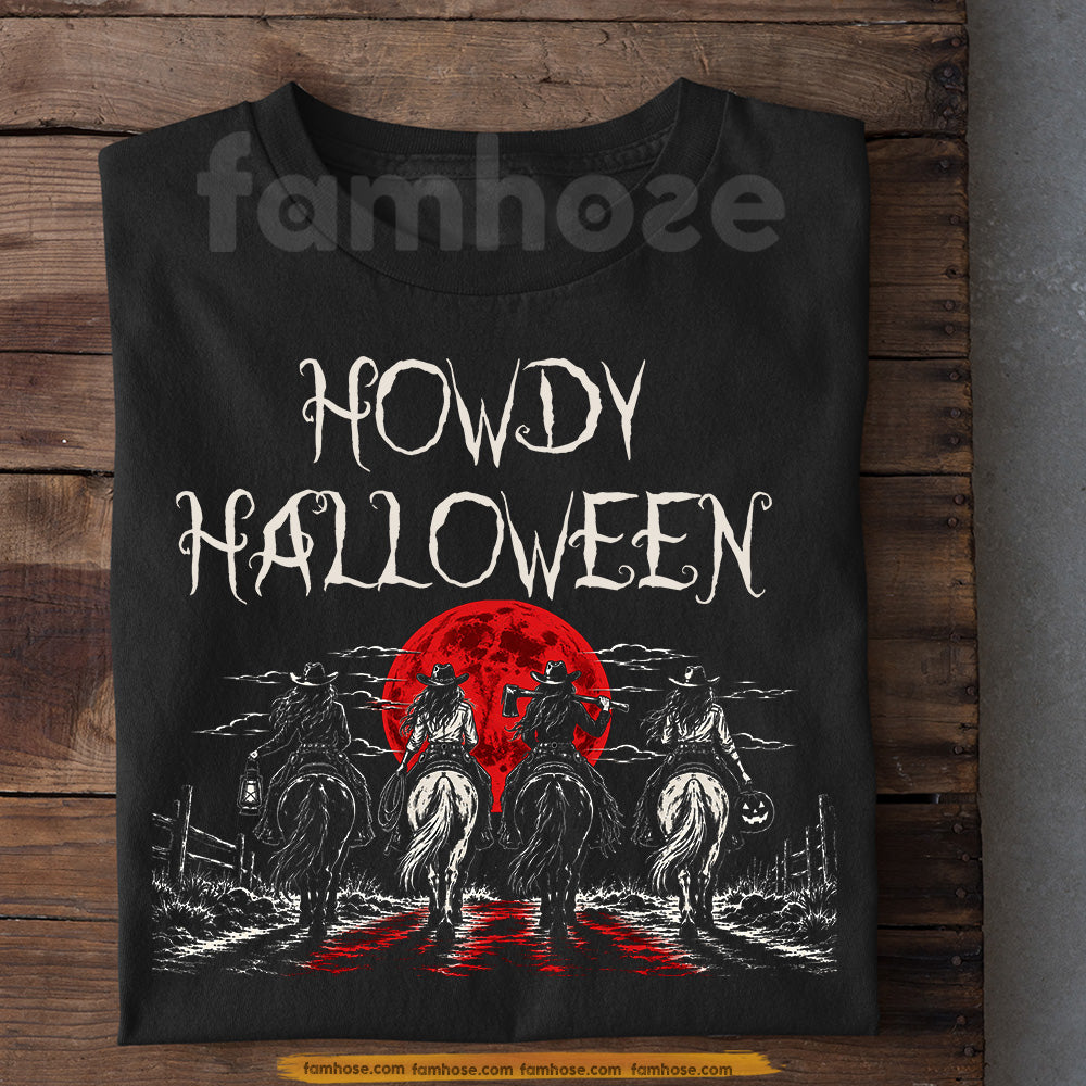 Halloween Western Cowgirl T-shirt, Howdy Halloween Tees Spooky Season Gift For Cowgirls, Horse Lover