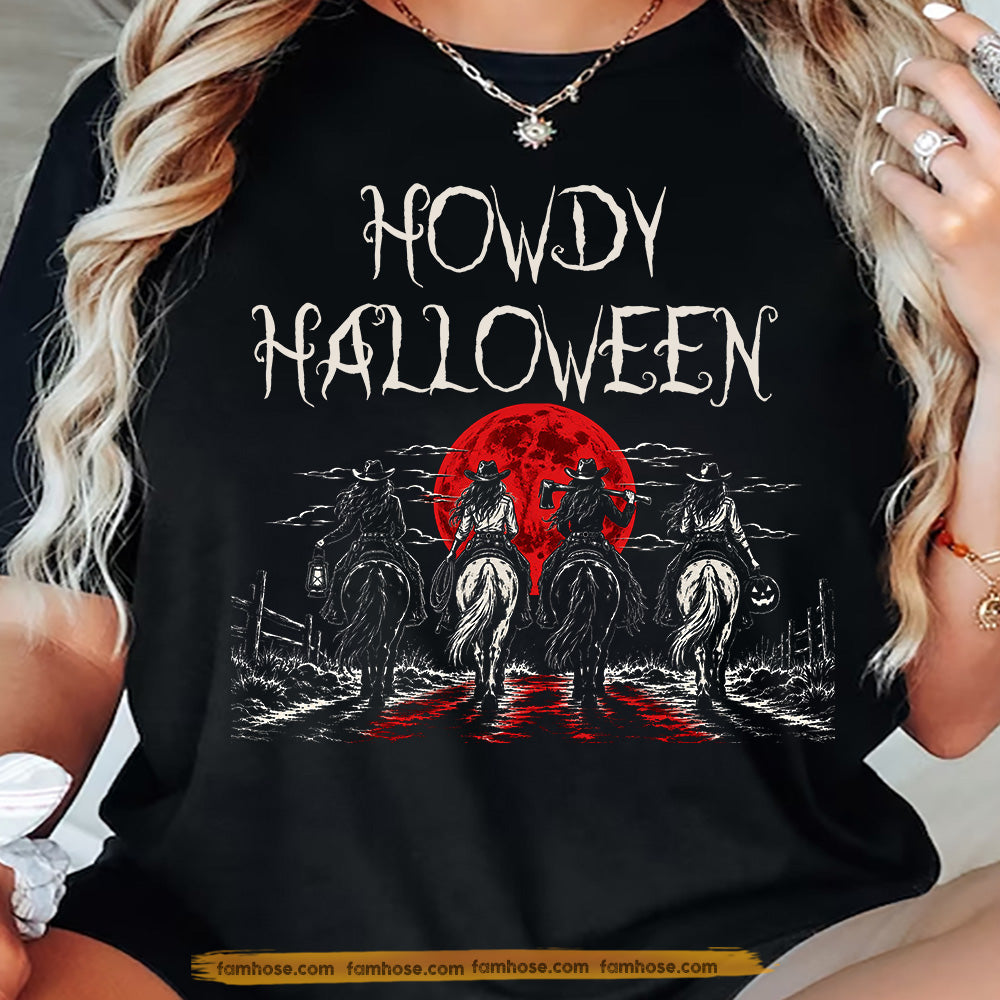 Halloween Western Cowgirl T-shirt, Howdy Halloween Tees Spooky Season Gift For Cowgirls, Horse Lover