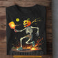 Halloween Pickleball Skeleton T-shirt, Skeleton On Fire Tees Spooky Season Gift For Pickleball Lovers