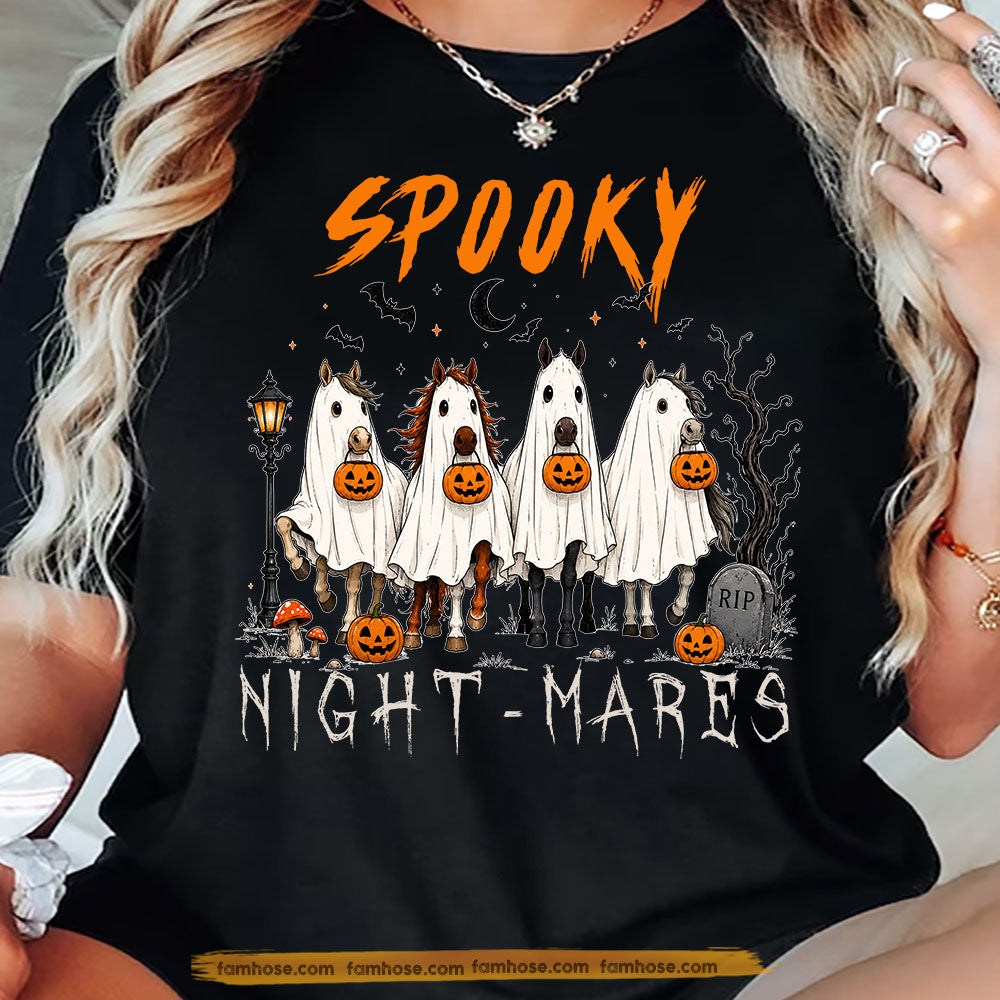 Halloween Horse Ghost T-Shirt, Spooky Night - Mares Tees Spooky Season Gift For Horse Lover