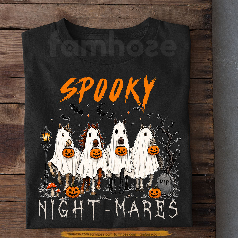 Halloween Horse Ghost T-Shirt, Spooky Night - Mares Tees Spooky Season Gift For Horse Lover