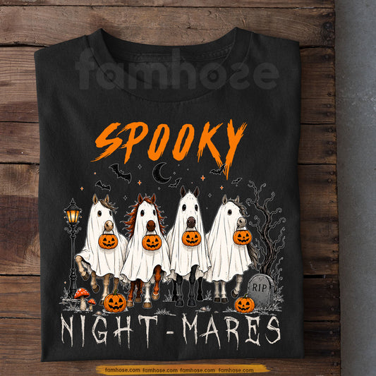 Halloween Horse Ghost T-Shirt, Spooky Night - Mares Tees Spooky Season Gift For Horse Lover