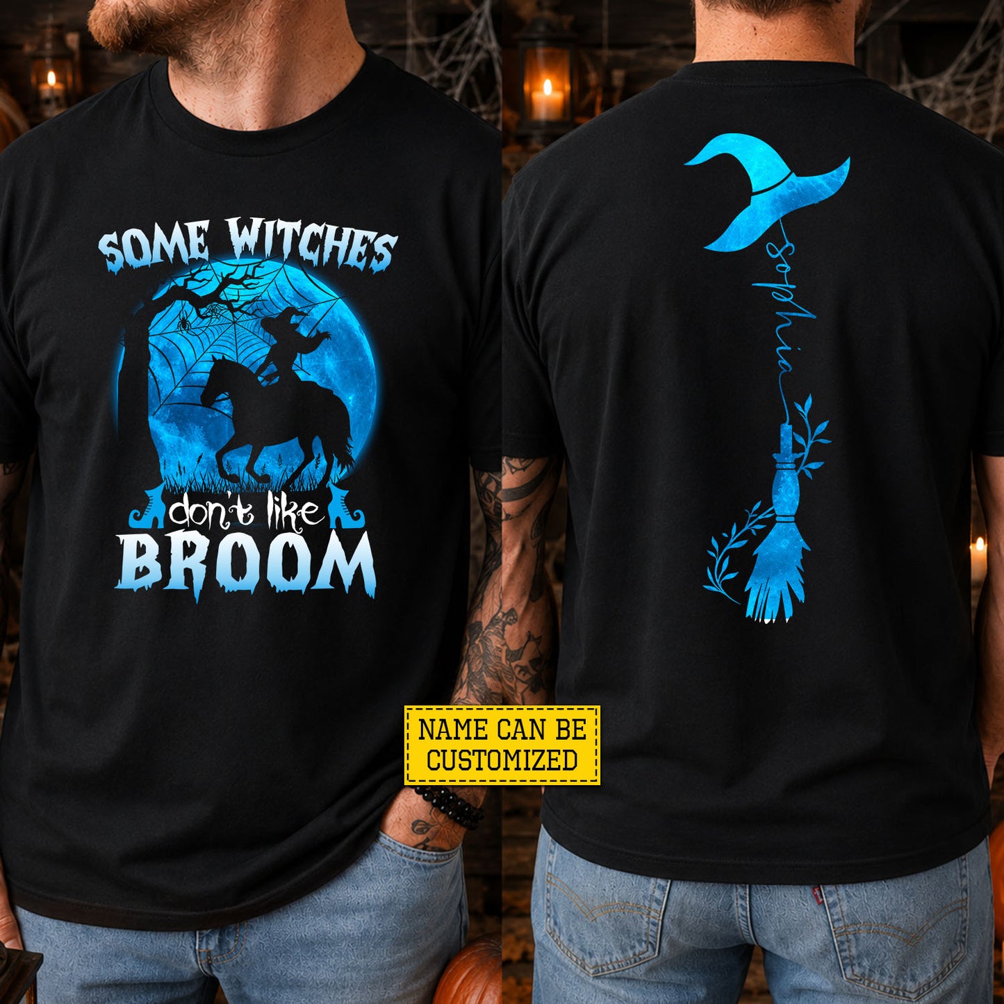 Personalized Halloween Horse Witch Two-sided T-shirt, Some Witches Don't Like Broom Tees Spooky Season Gift For Horse Lover
