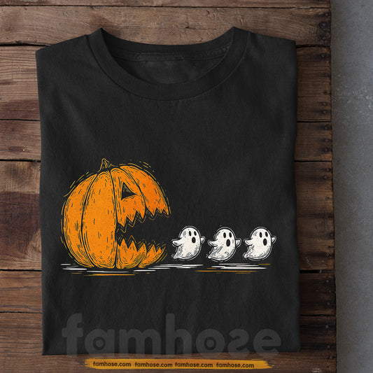 Funny Halloween T-shirt, Pumpkin Pac-Man & The Haunted Chase Tees Spooky Season Gift