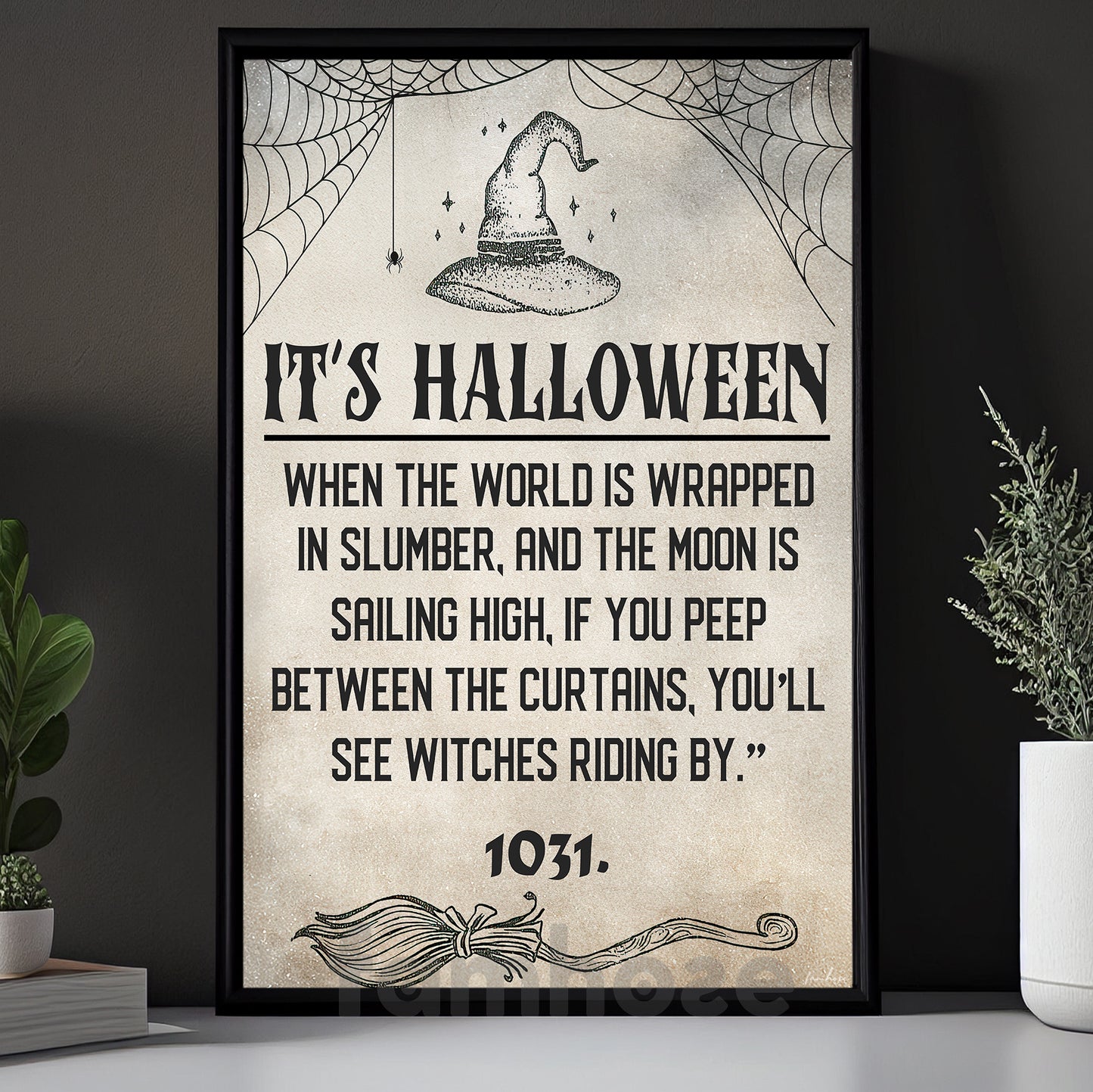 Halloween Witch Canvas Painting, It's Halloween Wall Art Decor, Spooky Season Poster Gift For Witch Lovers