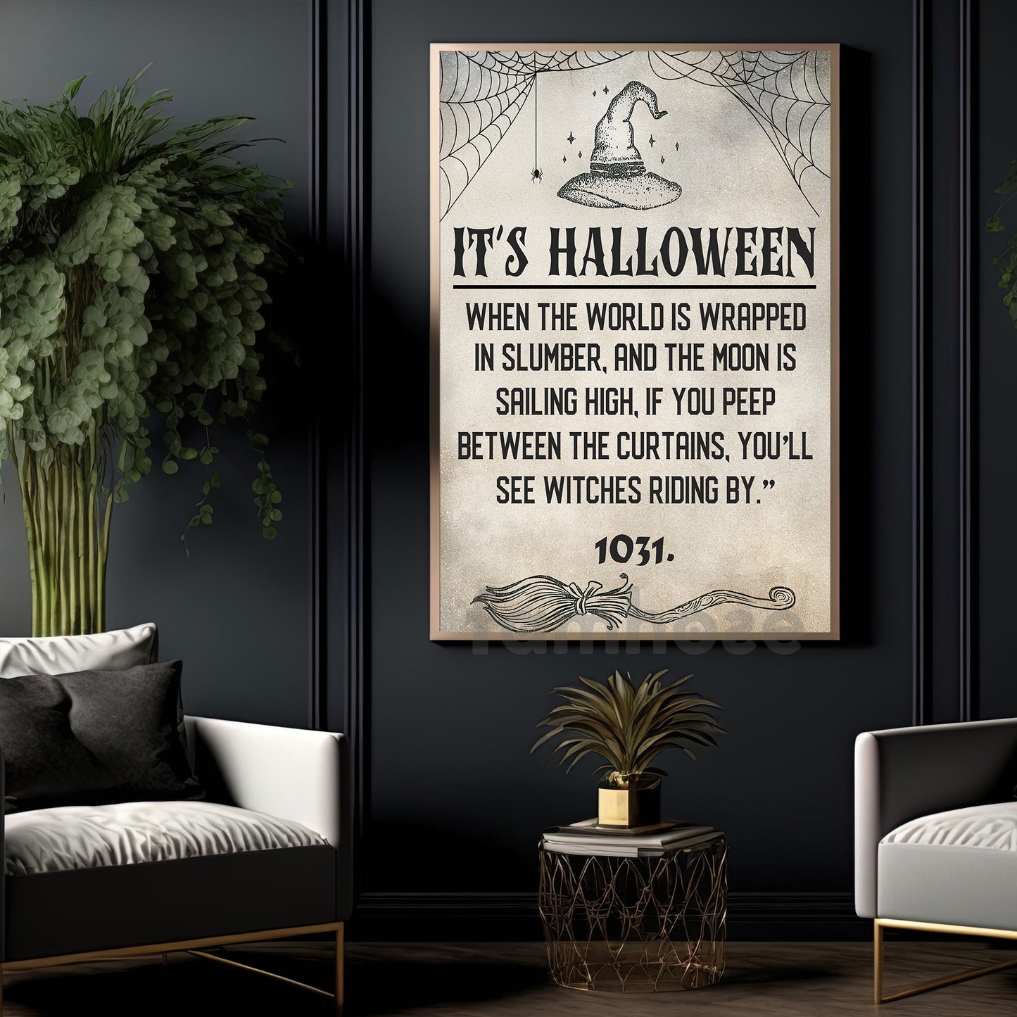 Halloween Witch Canvas Painting, It's Halloween Wall Art Decor, Spooky Season Poster Gift For Witch Lovers