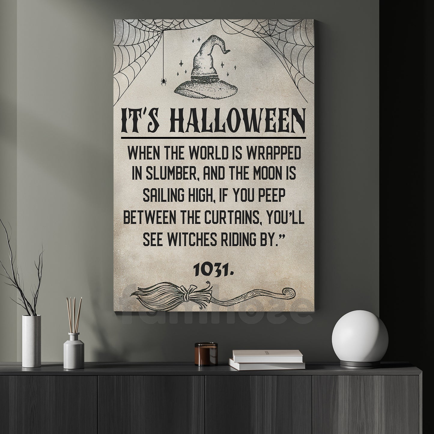 Halloween Witch Canvas Painting, It's Halloween Wall Art Decor, Spooky Season Poster Gift For Witch Lovers