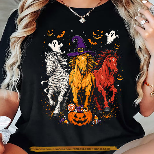 Halloween Horse T-Shirt, Witch Horse Ghost Horse Mummy Horse Tees Spooky Season Gift For Horse Lover, Equestrian Rider