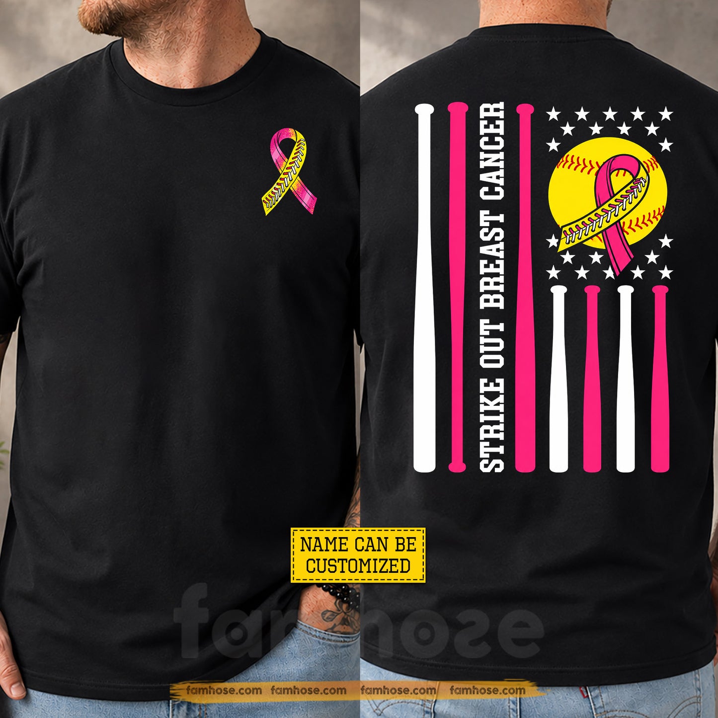 Breast Cancer Awareness Softball Two-sided T-shirt, Strike Out Breast Cancer Sport Tees Gift For Softball Lover Who Supports Breast Cancer Awareness