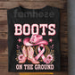 Pink Cowgirl T-shirt, Boots On The Ground Sport Tees Gift For Cowgirl Who Supports Breast Cancer Awareness
