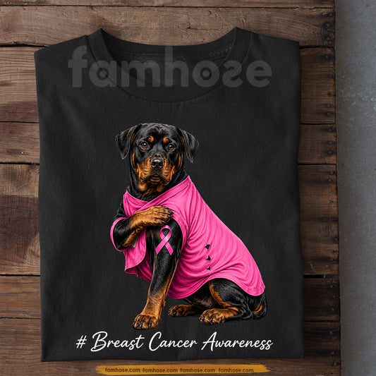 Rottweiler Dog Breast Cancer Awareness T-shirt, Pink Ribbon Tees Gift For Dog Lovers