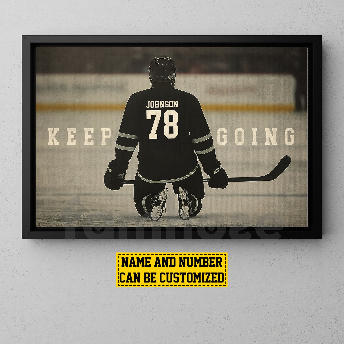 Motivational Personalized Hockey Man Canvas Painting, Keep Going Sport Wall Art Decor, Poster Gift For Hockey Lover