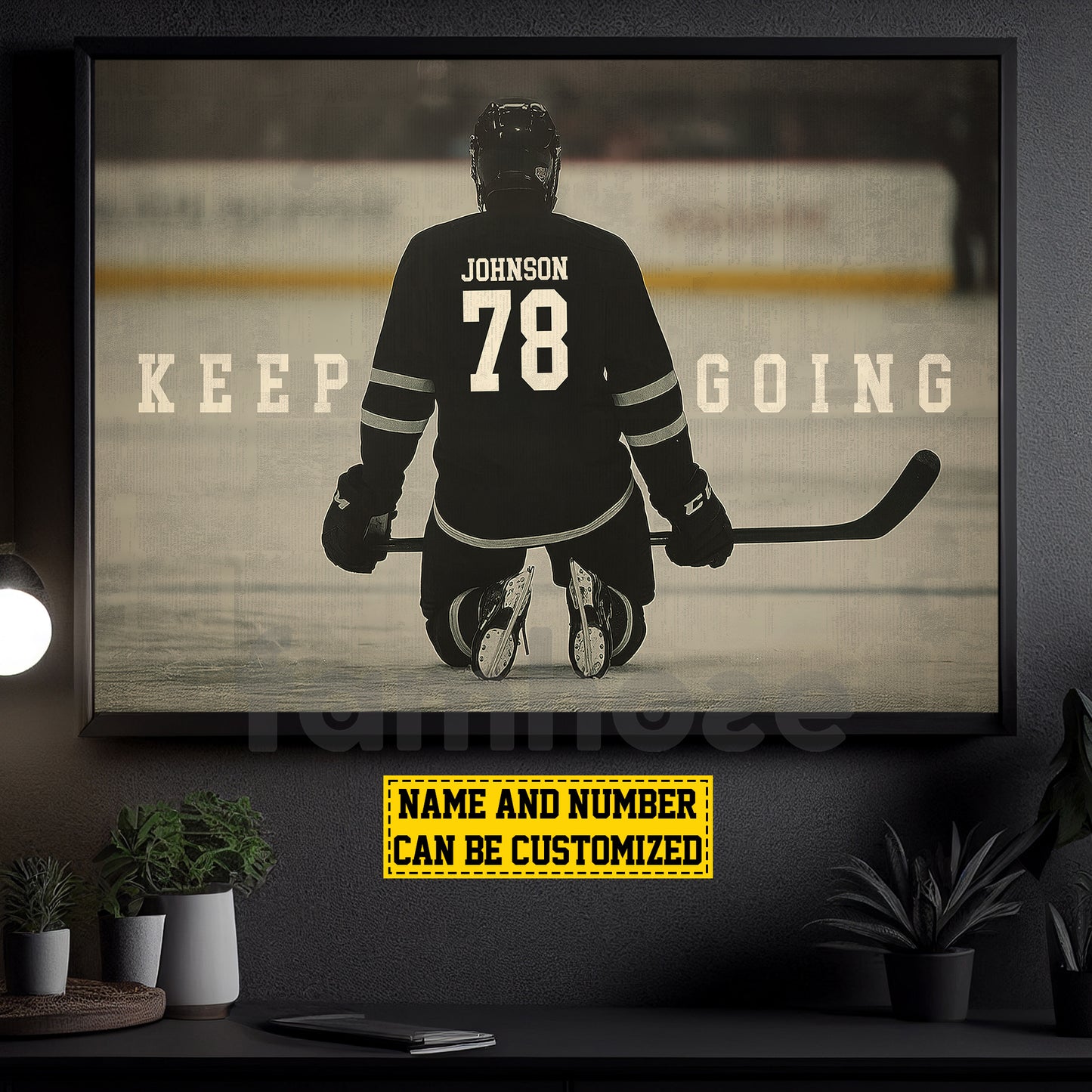 Motivational Personalized Hockey Man Canvas Painting, Keep Going Sport Wall Art Decor, Poster Gift For Hockey Lover