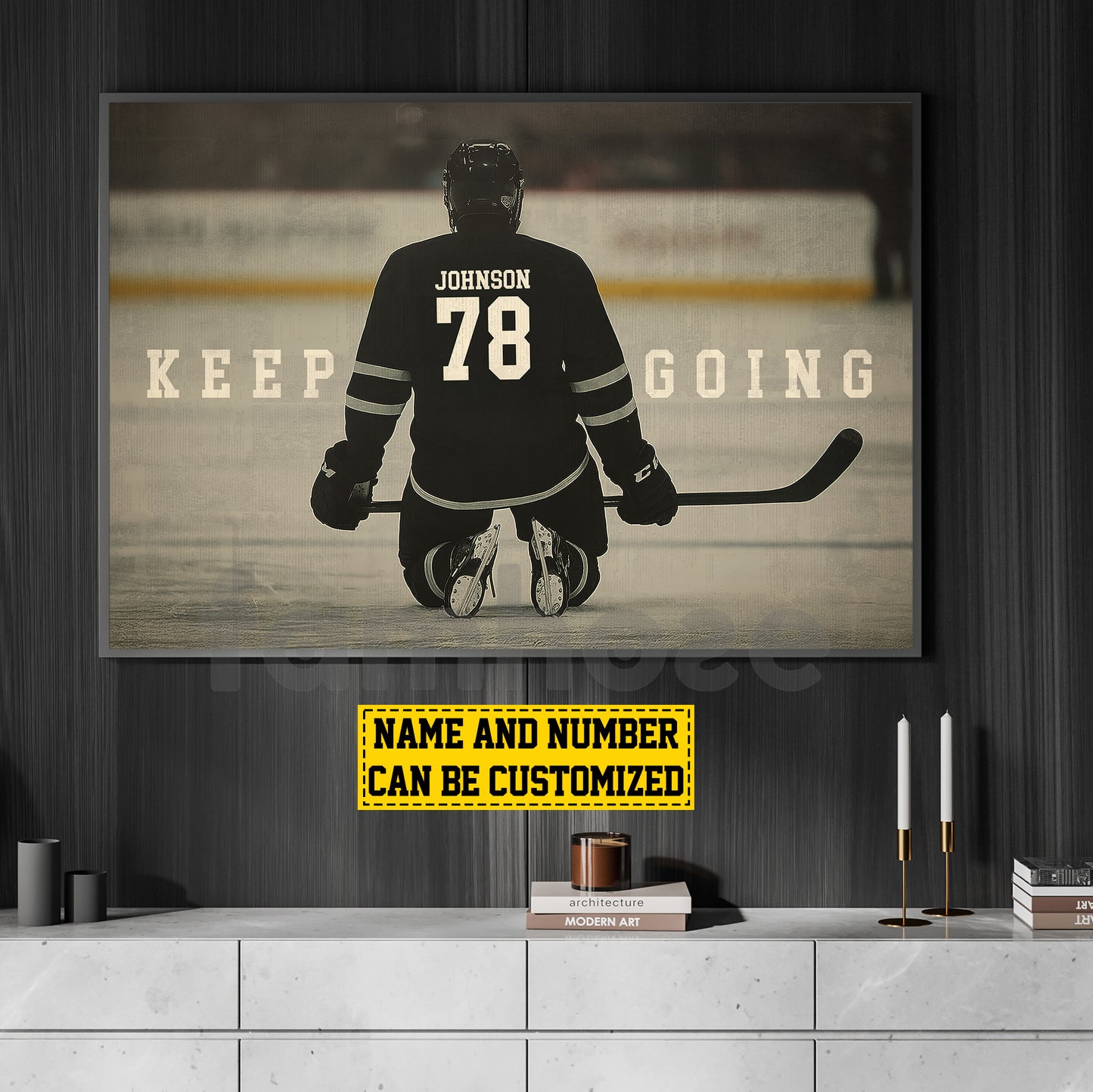 Motivational Personalized Hockey Man Canvas Painting, Keep Going Sport Wall Art Decor, Poster Gift For Hockey Lover