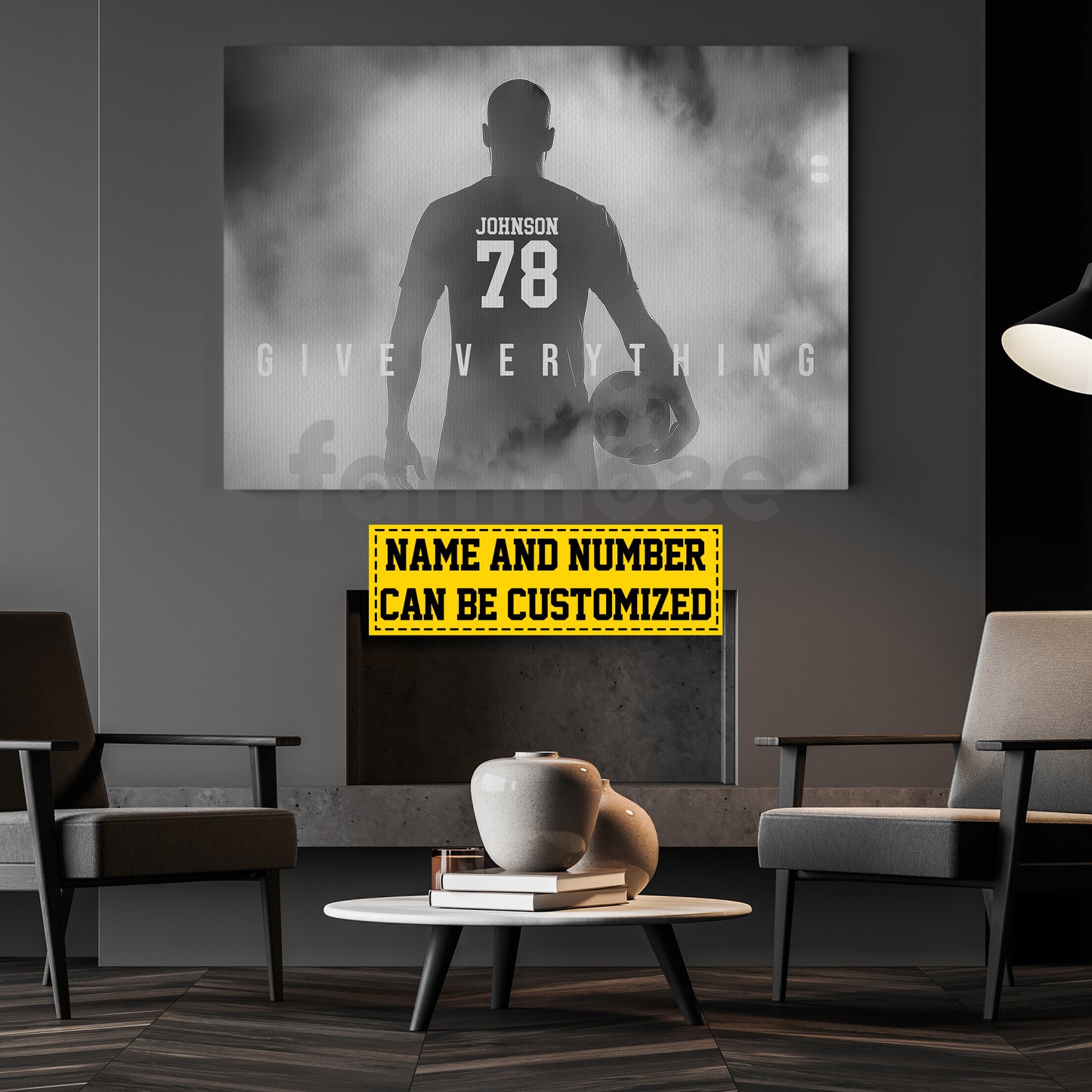 Motivational Personalized Soccer Man Canvas Painting, Give Everything Sports Quotes Wall Art Decor, Poster Gift For Soccer Lovers