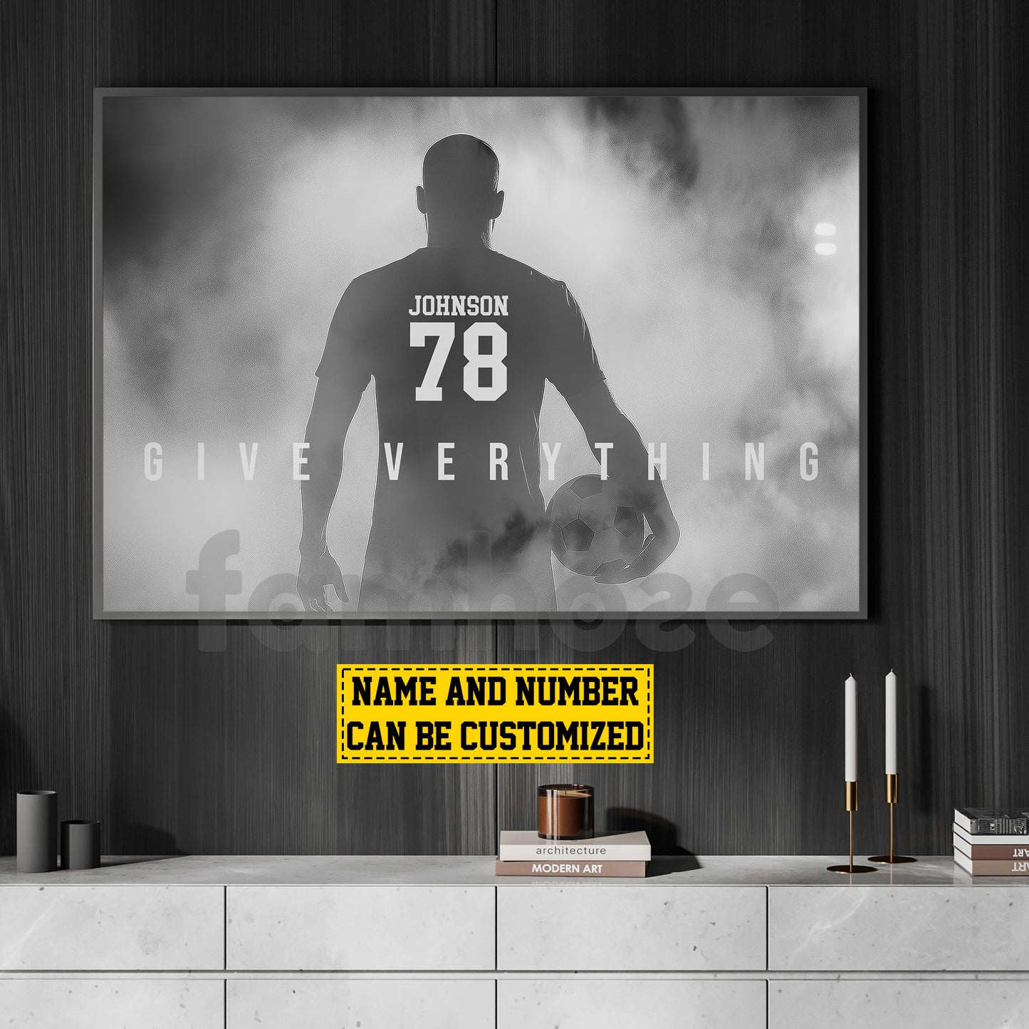 Motivational Personalized Soccer Man Canvas Painting, Give Everything Sports Quotes Wall Art Decor, Poster Gift For Soccer Lovers
