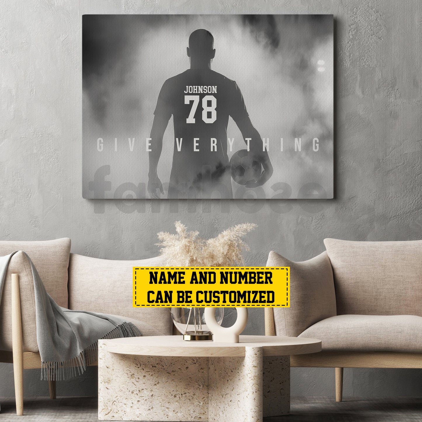 Motivational Personalized Soccer Man Canvas Painting, Give Everything Sports Quotes Wall Art Decor, Poster Gift For Soccer Lovers