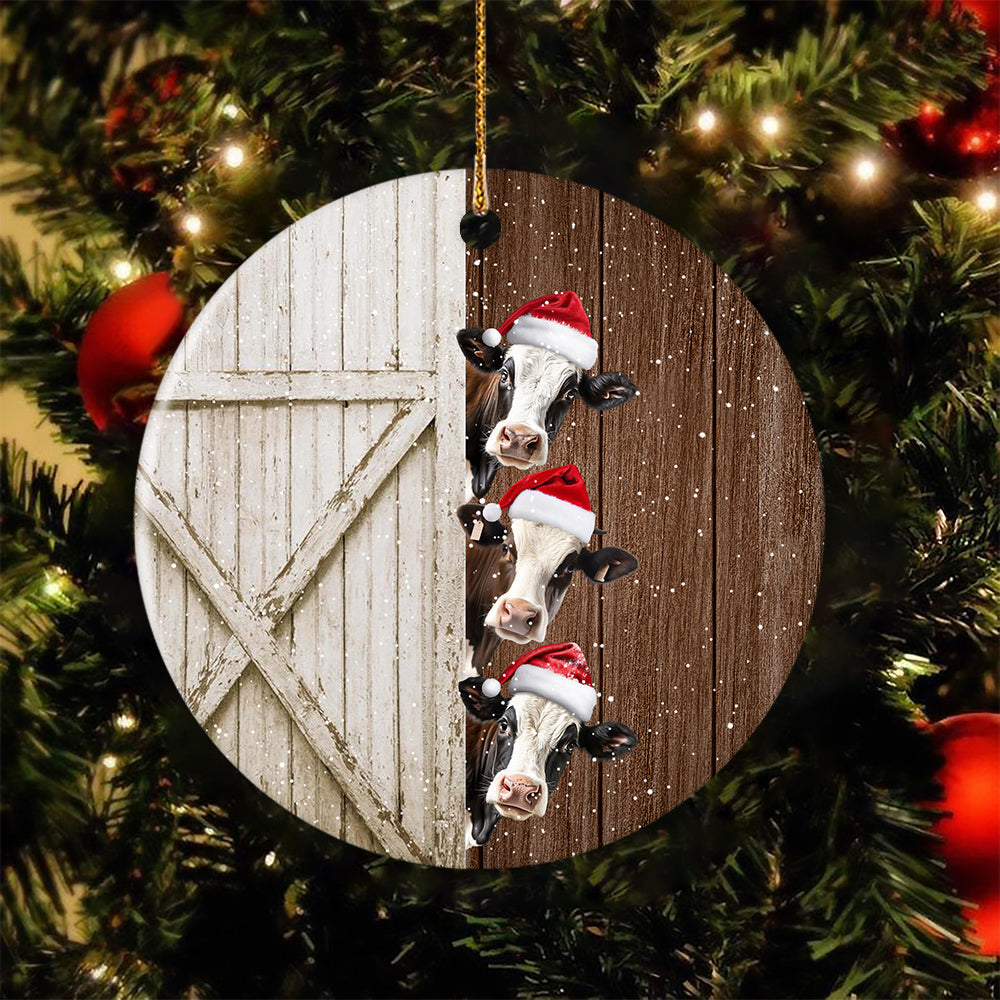 Festive Cow Greetings, Cute Cow Circle Ceramic Ornament Christmas Gift For Cow Lovers