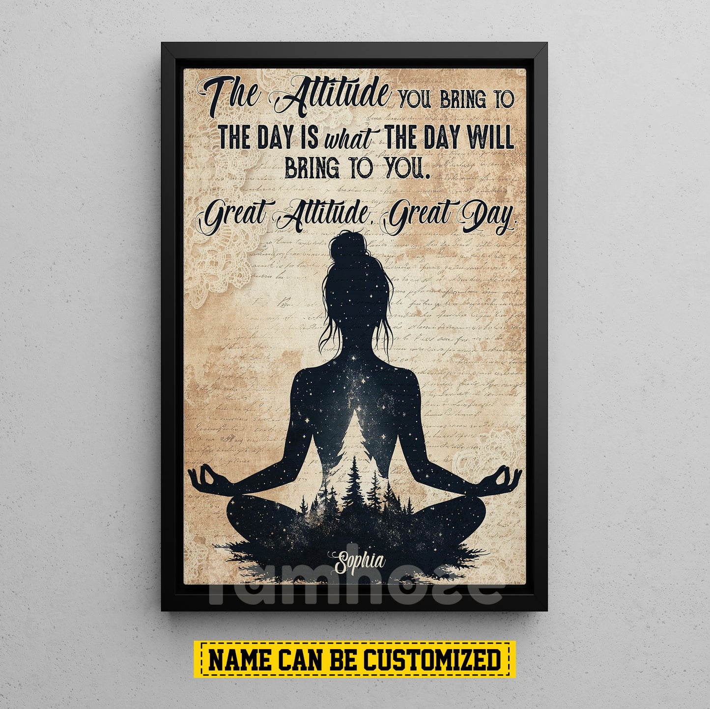 Personalized Meditation Canvas Painting, Great Attitude Great Day Wall Art Decor, Poster Gift For Meditation Lovers