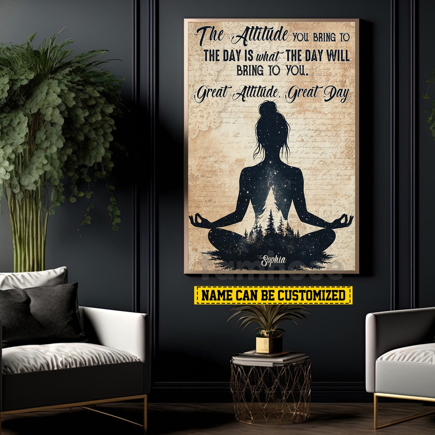 Personalized Meditation Canvas Painting, Great Attitude Great Day Wall Art Decor, Poster Gift For Meditation Lovers