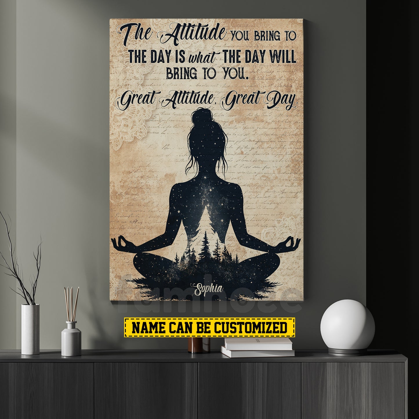 Personalized Meditation Canvas Painting, Great Attitude Great Day Wall Art Decor, Poster Gift For Meditation Lovers