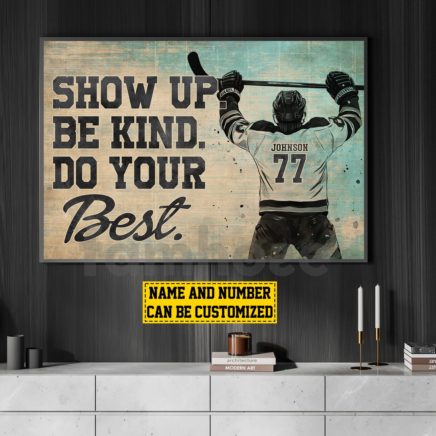 Motivational Personalized Hockey Girl Canvas Painting, Show Up Be Kind Sport Wall Art Decor, Poster Gift For Hockey Lovers