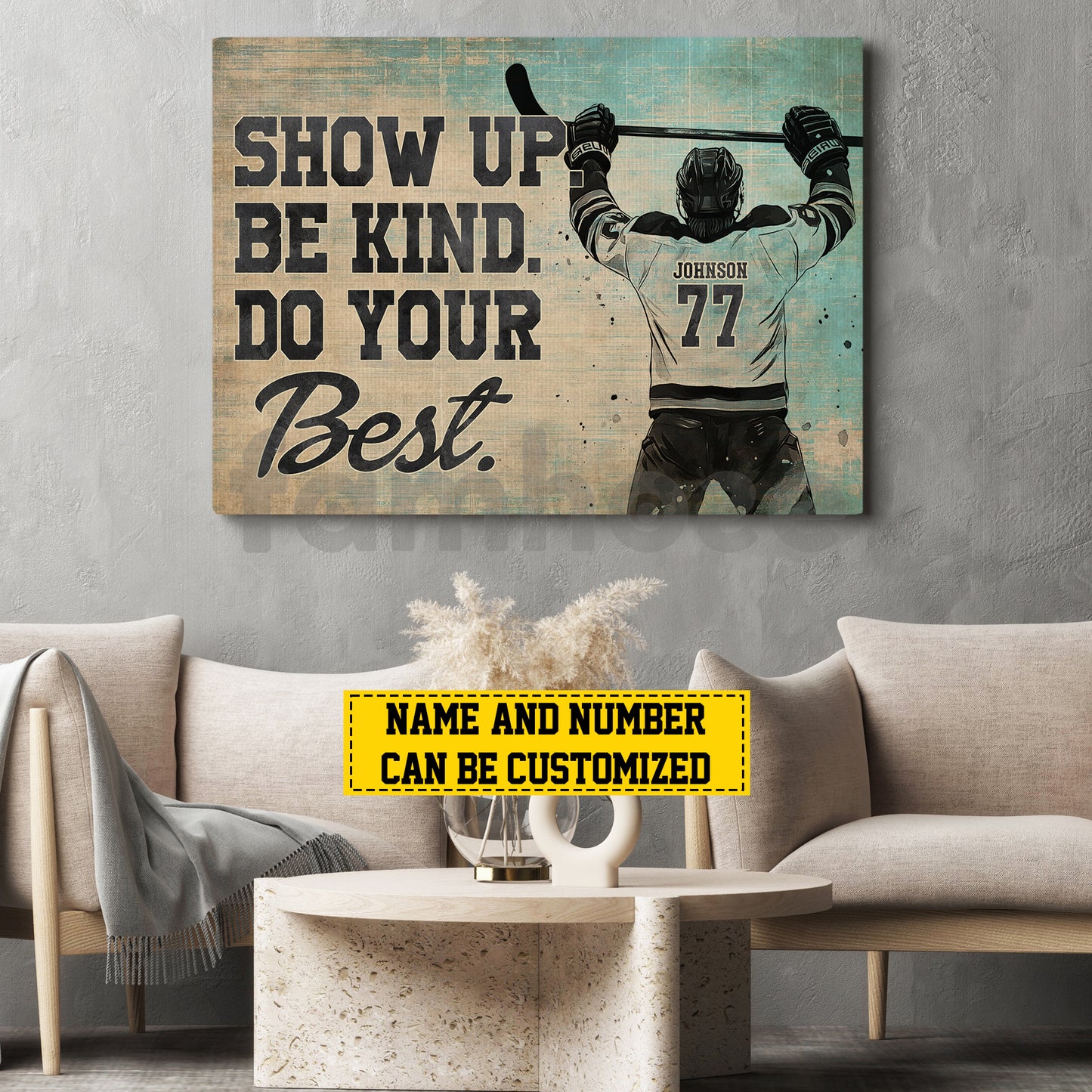 Motivational Personalized Hockey Girl Canvas Painting, Show Up Be Kind Sport Wall Art Decor, Poster Gift For Hockey Lovers