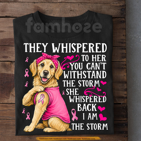 Golden Retriever Dog Breast Cancer Awareness T-shirt, I Am The Storm Pink Ribbon Tees Gift For Dog Lover
