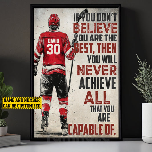 Motivational Personalized Hockey Man Canvas Painting, If You Don't Believe Wall Art Decor, Poster Gift For Hockey Lovers