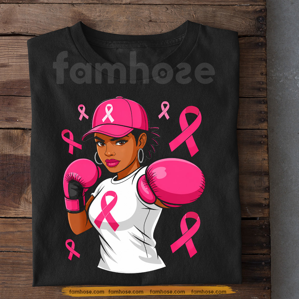 Afro Boxing Black Girl Breast Cancer Awareness T-shirt, Fight Like A Girl Pink Ribbon Tees Gift