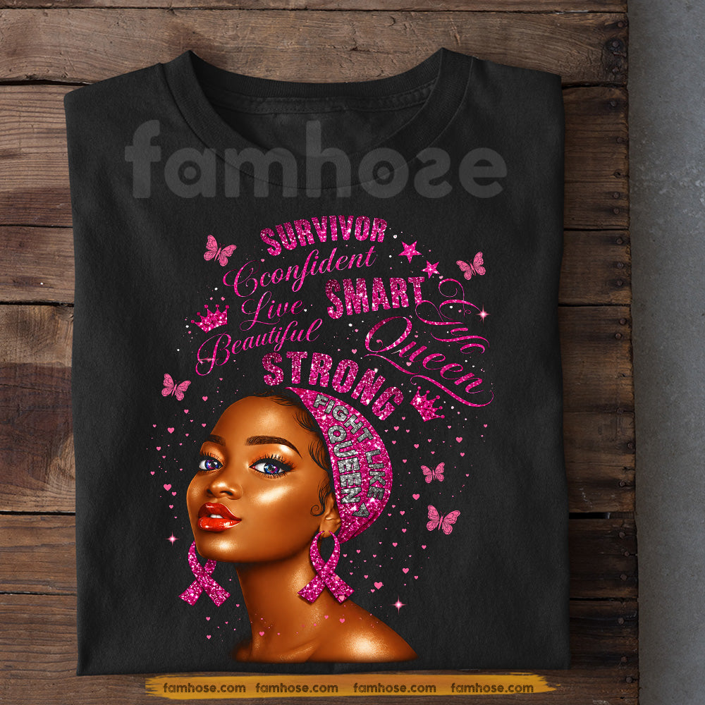 Afro Black Girl Breast Cancer Awareness T-shirt, Fight Like A Queen Pink Ribbon Tees Gift