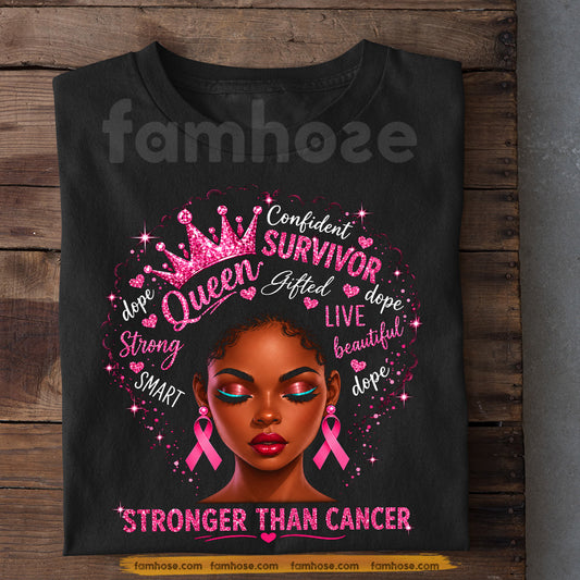 Afro Black Girl Breast Cancer Awareness T-shirt, Stronger Than Cancer Pink Ribbon Tees Gift
