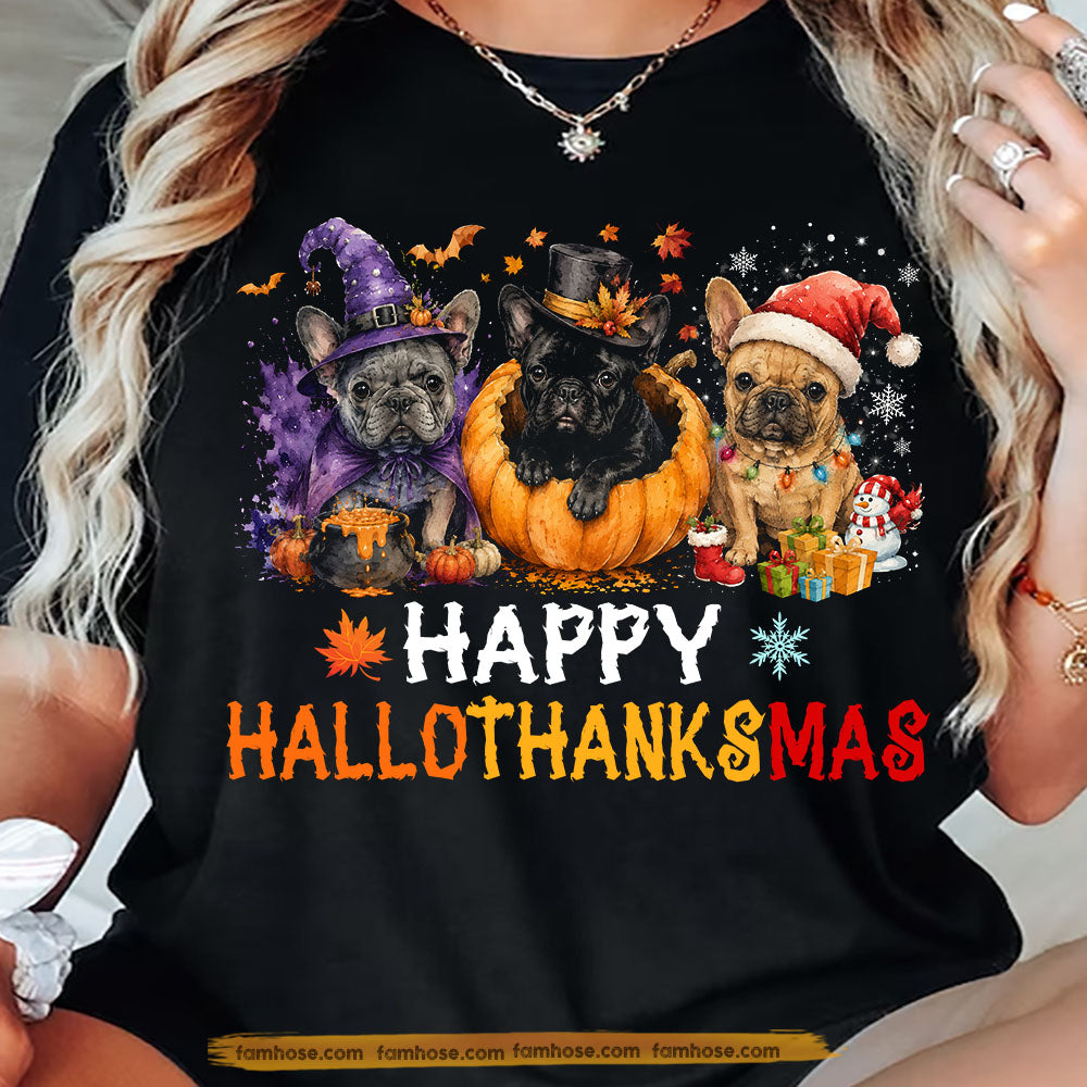 Halloween French Bulldog T-Shirt, Happy Hallo Thanks Mas French Bulldog Tees Spooky Season Gift For French Bulldog Lovers