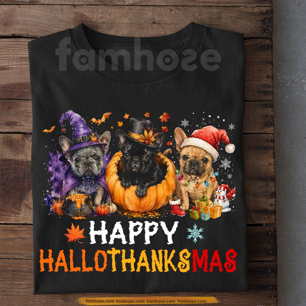 Halloween French Bulldog T-Shirt, Happy Hallo Thanks Mas French Bulldog Tees Spooky Season Gift For French Bulldog Lovers